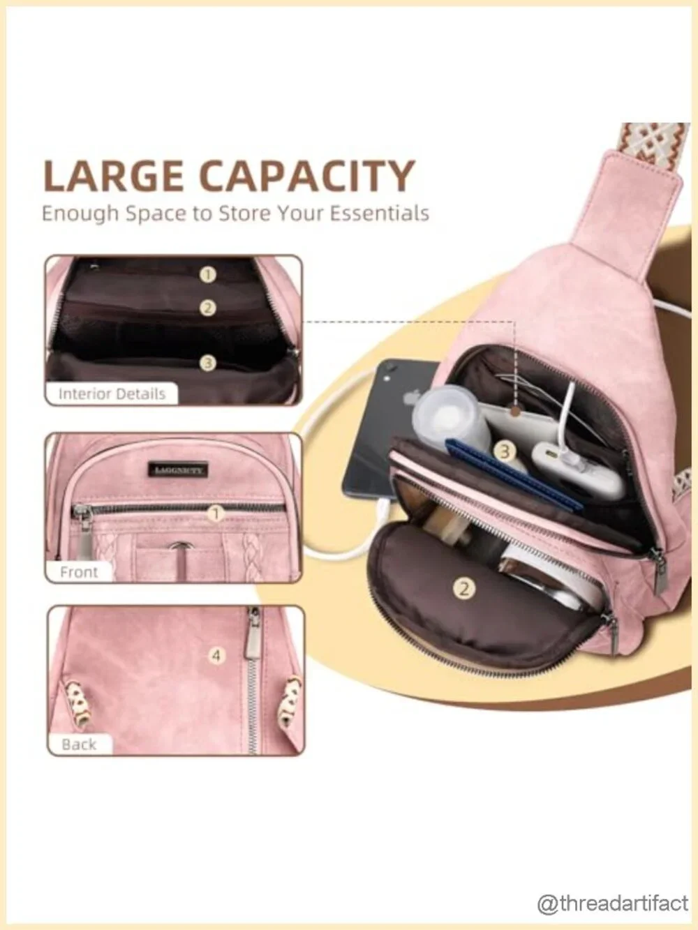 PU Leather Sling Crossbody Bag Bohemian Multi-Pockets Travel Fanny Pack